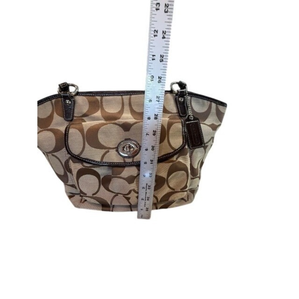 Coach Signature Monogram Canvas Leather Shoulder Bag Khaki Brown Tote Zipper - Picture 7 of 9